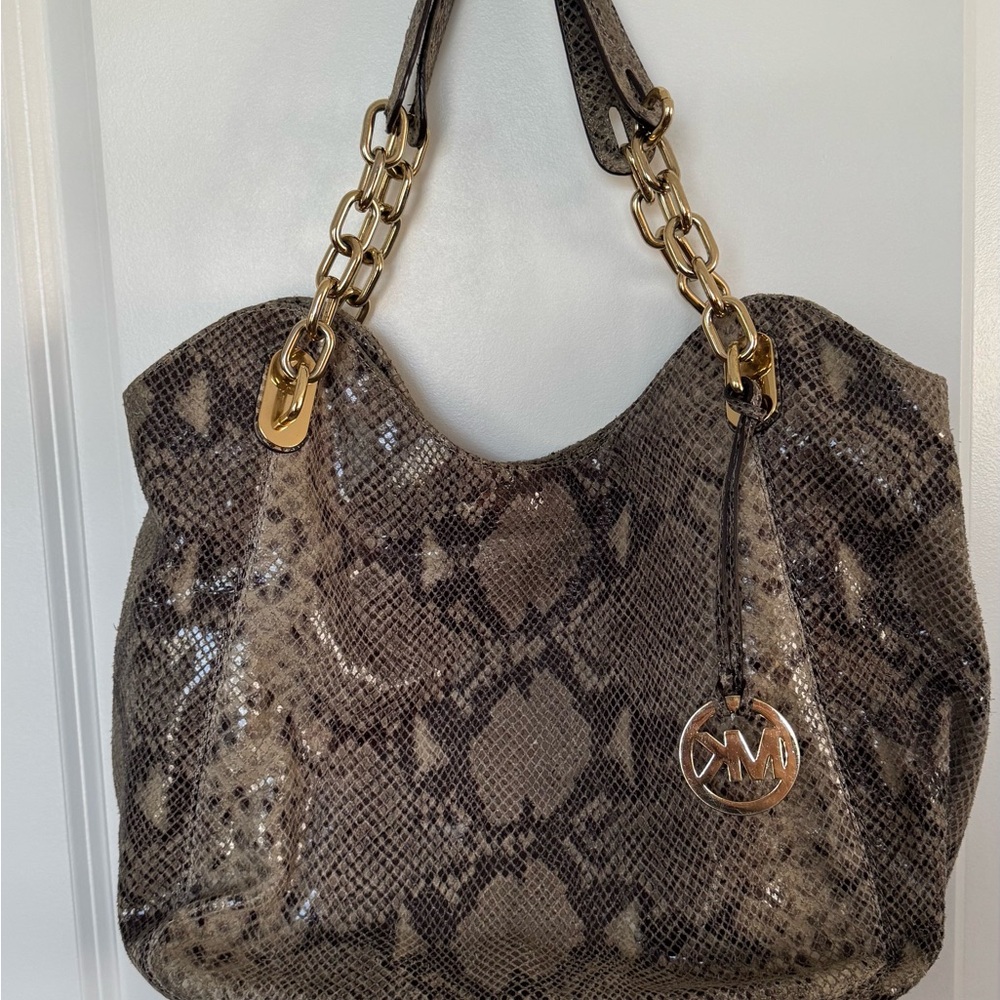 Michael Kors Python Pattern Shoulder Bag with Gold Accents
